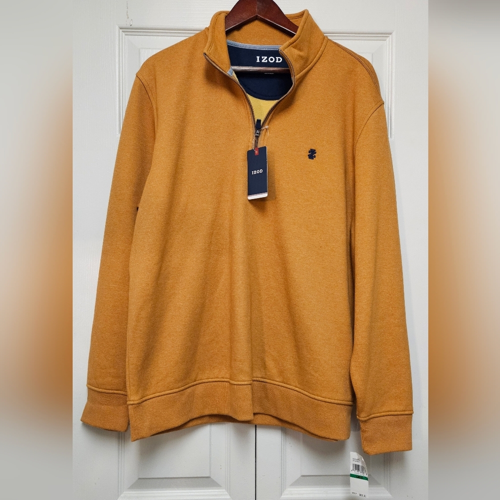 IZod Mustard Quarter Zip Fleece Lined Sweater